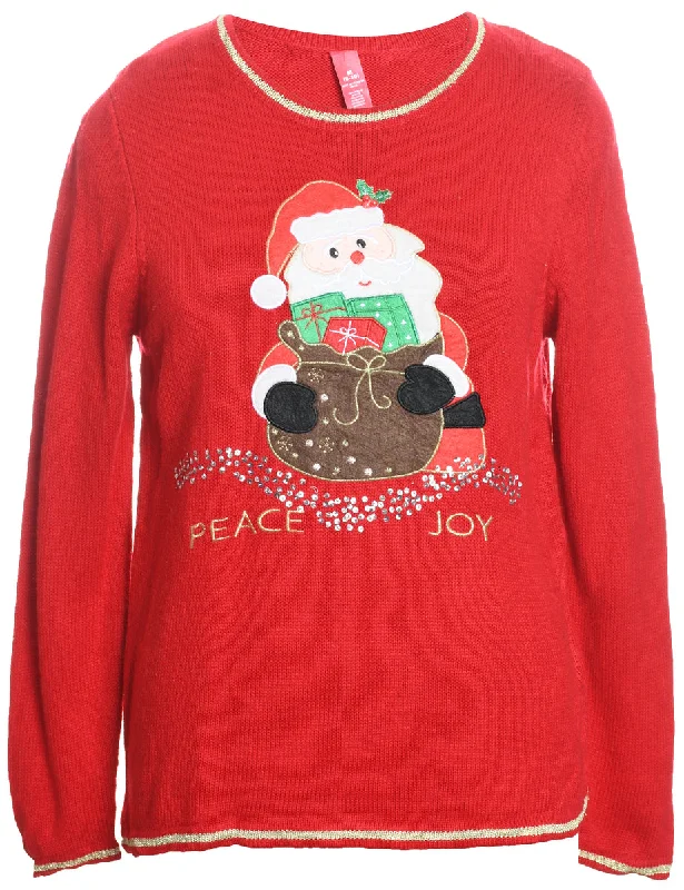 Santa Claus Design Red Knit Christmas Jumper - M Spandex Rayon Corduroy