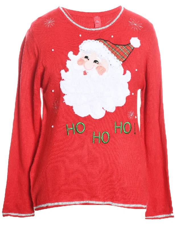 Santa Claus Design Red Knit Christmas Jumper - M Cashmere Blend Cotton Blend Poly Blend