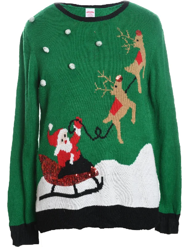 Santa Claus & Reindeer Christmas Jumper - XL Fitted Loose Oversized