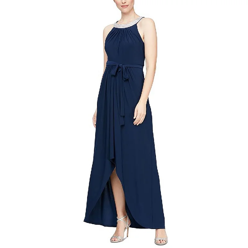 SLNY Womens Matte Jersey Rhinestone Halter Dress