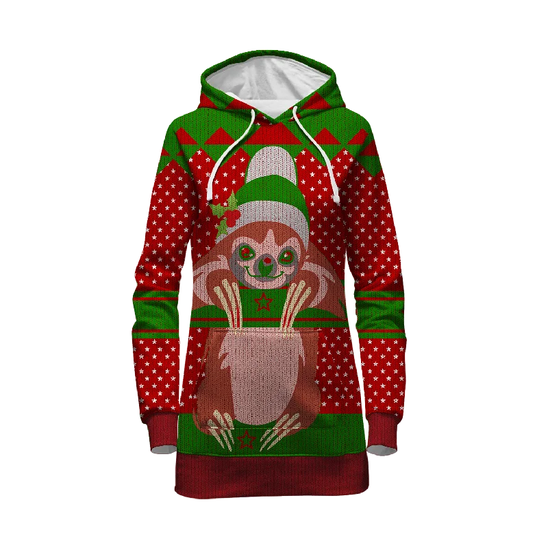 Sloth Christmas Sweater Hoodie Dress
