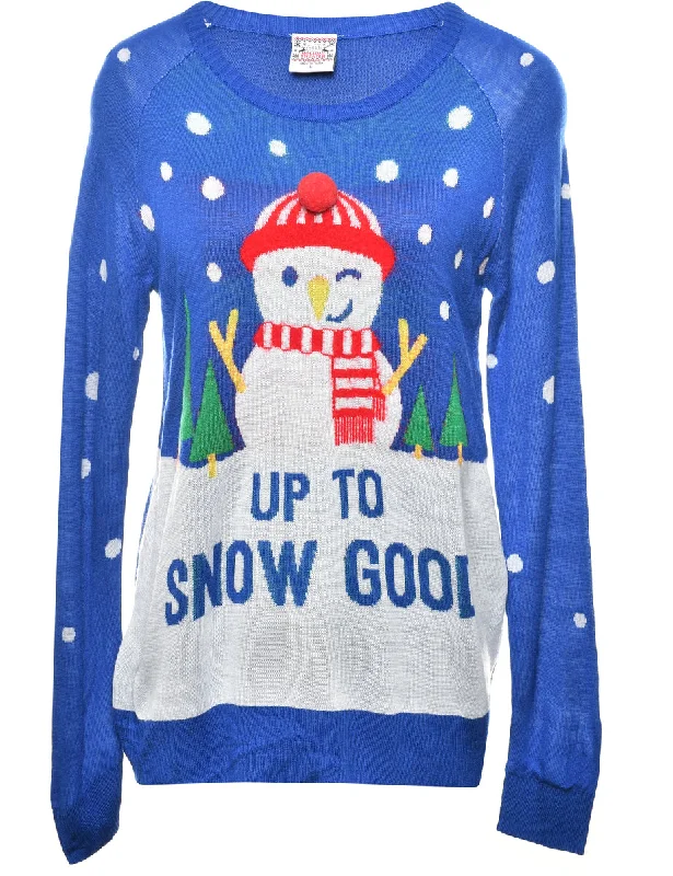 Snowman Christmas Jumper - L Ribbed Striped Patterned