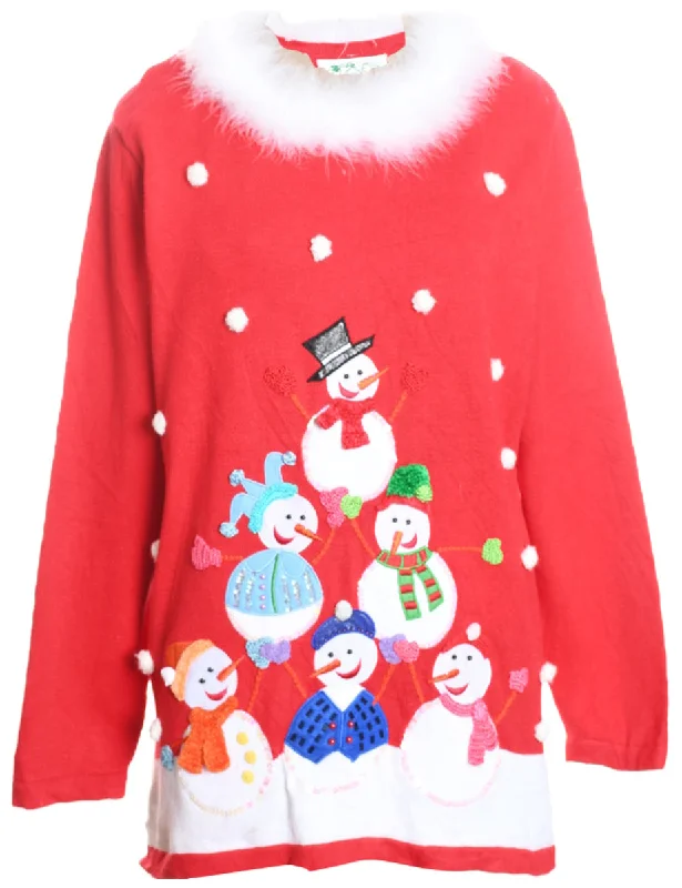 Snowman Christmas Jumper - L Zippered Buttoned Snapped