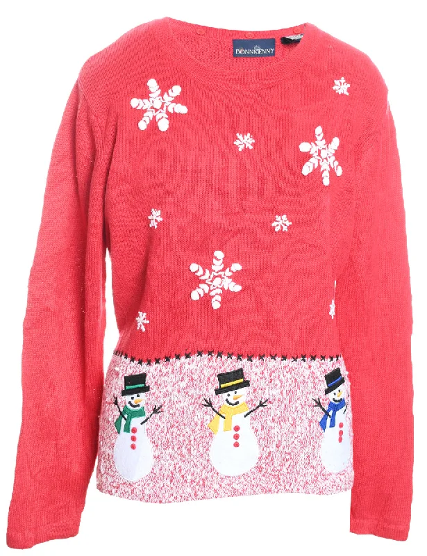 Snowman Christmas Jumper - L Striped Floral Plaid