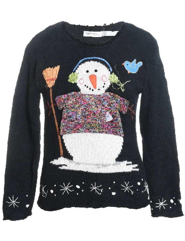 Snowman Christmas Jumper - M Terry Blend Velvet Blend Canvas Blend