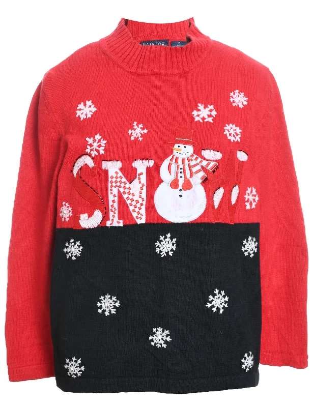 Snowman Design Black & Red Christmas Jumper - M Casual Formal Business