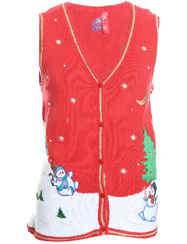 Snowman Design Knit Christmas Jumper - S Fitted Loose Oversized