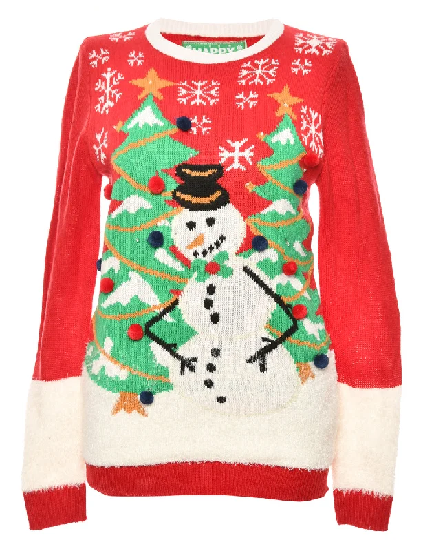 Snowman Design Multi-Colour Christmas Jumper - XL Denim Fabric Leather Fabric Suede Fabric