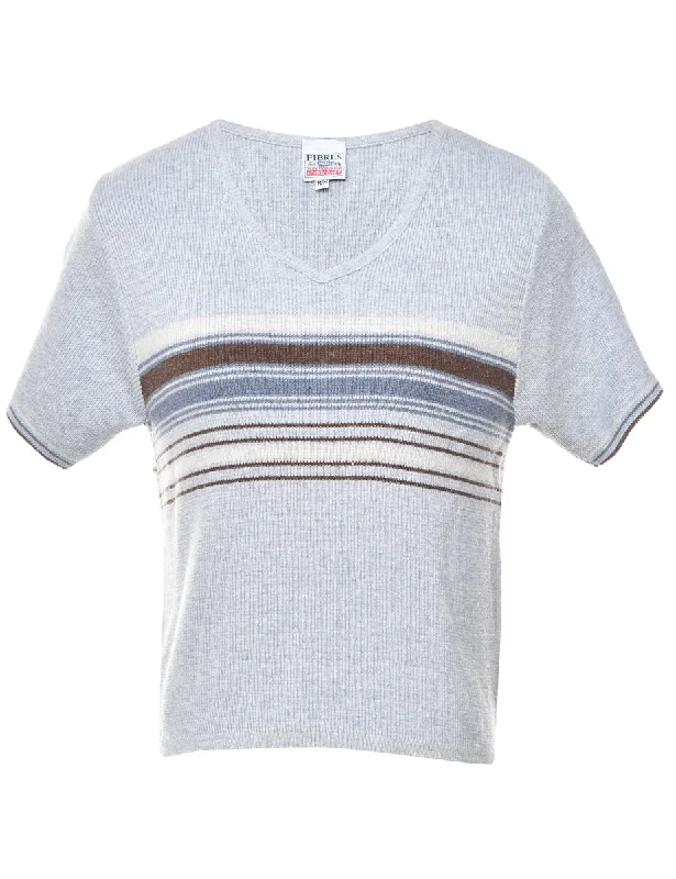 Striped Marl Grey Jumper - M Hooded Caped Shawl Collar