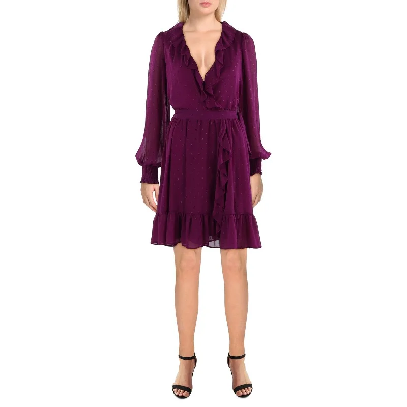 Taylor Womens Chiffon Clip Dot Fit & Flare Dress