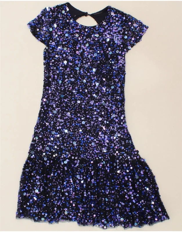 VINTAGE Womens Sequin Drop Waist Dress UK 12 Medium Navy Blue