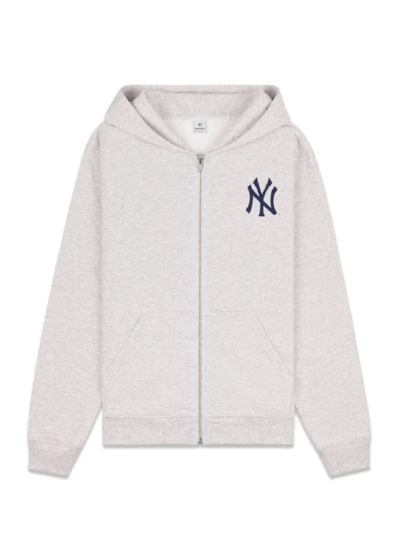 Yankees Serif Zip Hoodie - Heather Gray Hoodie with Pattern Geometric Abstract