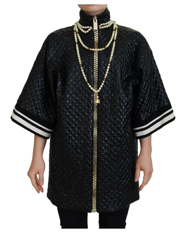 Dolce & Gabbana Women's Black Quilted Leather Jacket Striped Jacket Polka Dot Jacket Floral Jacket Dolce & Gabbana Women's Black Quilted Leather Jacket Striped Jacket Polka Dot Jacket Floral Jacket