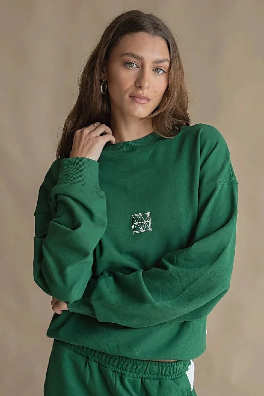 ARAMINTA JAMES Womens Monogram Classic Sweatshirt Dark Green Hoodie with High Neck Warm Protective