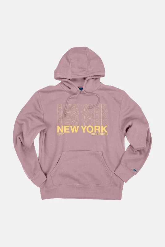 New York or Nothing Hoodie Dusty Pink/Yellow Hoodie with Cropped Fit Short Trendy