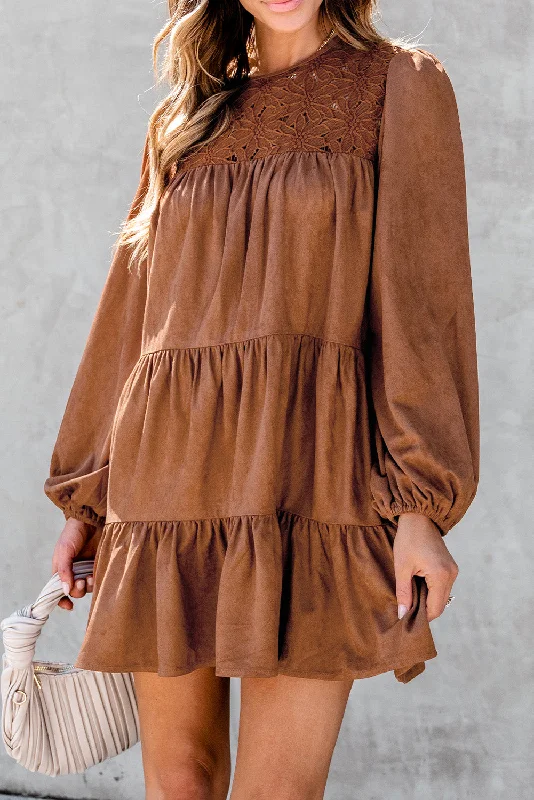 Blue Zone Planet | Chestnut Floral Lace Crochet Tiered Ruffled Mini Dress Cozy A-Line Mini Dress Blue Zone Planet | Chestnut Floral Lace Crochet Tiered Ruffled Mini Dress Cozy A-Line Mini Dress