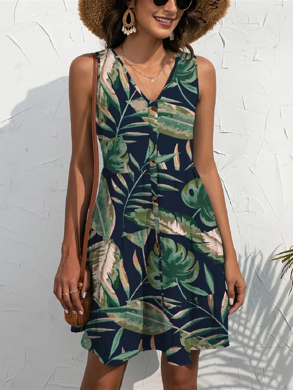 Blue Zone Planet | FAM-FAM Printed V-Neck Sleeveless Mini Dress Elegant Off-Shoulder Dress Mini Blue Zone Planet | FAM-FAM Printed V-Neck Sleeveless Mini Dress Elegant Off-Shoulder Dress Mini