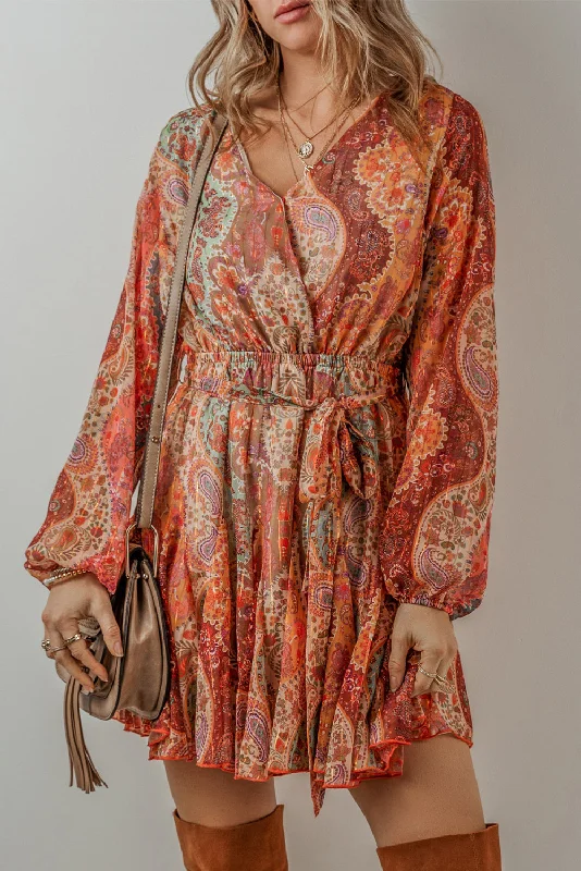 Blue Zone Planet | Orange Boho Paisley Print Long Sleeve Pleated Belted Mini Dress Classic White Mini Dress Blue Zone Planet | Orange Boho Paisley Print Long Sleeve Pleated Belted Mini Dress Classic White Mini Dress