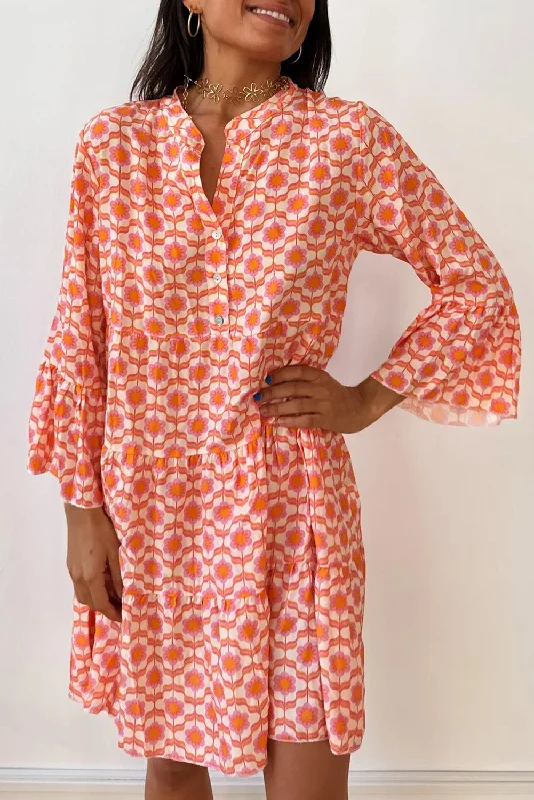 Blue Zone Planet | Orange Floral Print Flounce Sleeve Buttoned Front Mini Dress Cozy Wraparound Mini Dress Blue Zone Planet | Orange Floral Print Flounce Sleeve Buttoned Front Mini Dress Cozy Wraparound Mini Dress