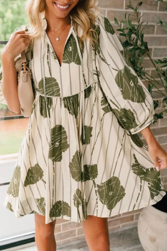Blue Zone Planet | Printed Tie Neck Three-Quarter Sleeve Mini Dress Classic Floral Print Mini Dress Blue Zone Planet | Printed Tie Neck Three-Quarter Sleeve Mini Dress Classic Floral Print Mini Dress