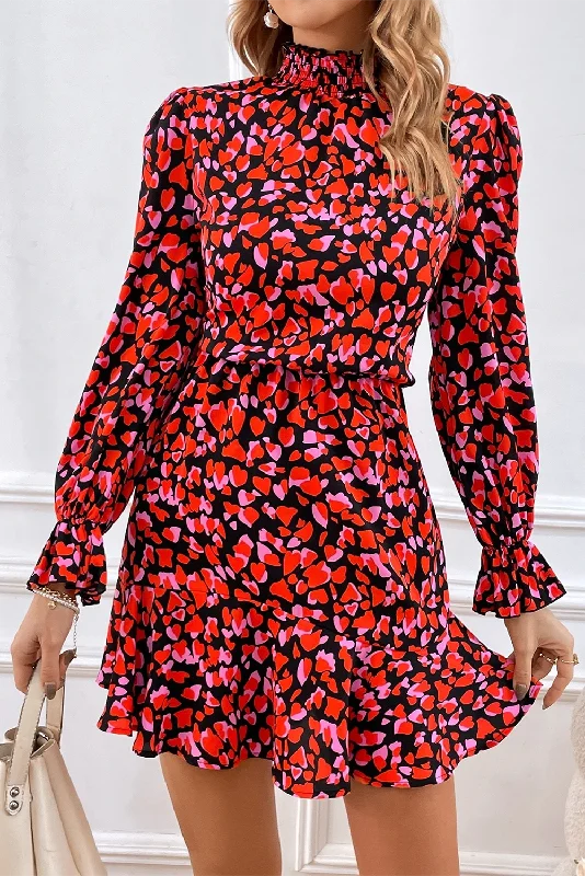 Blue Zone Planet | Red Valentines Day Heart Shape Print Long Sleeve Mini Dress Comfortable Linen Mini Dress Blue Zone Planet | Red Valentines Day Heart Shape Print Long Sleeve Mini Dress Comfortable Linen Mini Dress