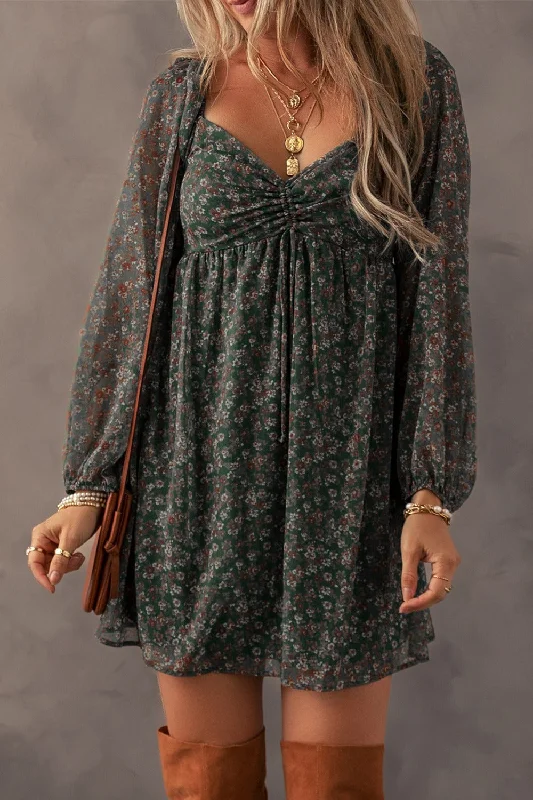 Blue Zone Planet | Ruched Printed Long Sleeve Mini Dress Fashionable Off-Shoulder Mini Dress Blue Zone Planet | Ruched Printed Long Sleeve Mini Dress Fashionable Off-Shoulder Mini Dress
