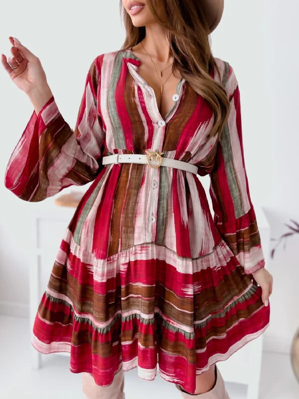 Blue Zone Planet | Tina's Buttoned Striped Long Sleeve Mini Dress Elegant Satin Lace Mini Dress Blue Zone Planet | Tina's Buttoned Striped Long Sleeve Mini Dress Elegant Satin Lace Mini Dress