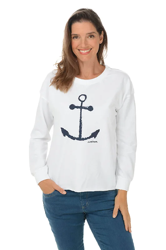 Navy Anchor Drop Shoulder Sweatshirt Hoodie with Exposed Zipper Edgy Industrial