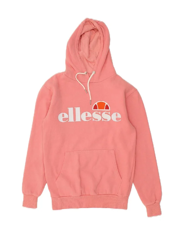 ELLESSE Womens Oversized Graphic Hoodie Jumper UK 6 XS  Pink Cotton Hoodie with Lace Feminine Delicate