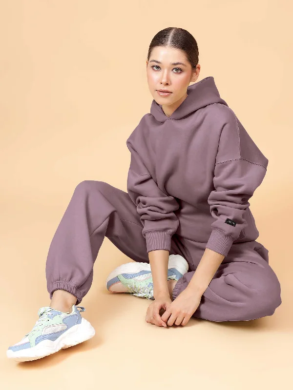 Fitkin Women Solid Lavender CozyCore Fleece Hoodie Hoodie with Slim Fit Tailored Modern