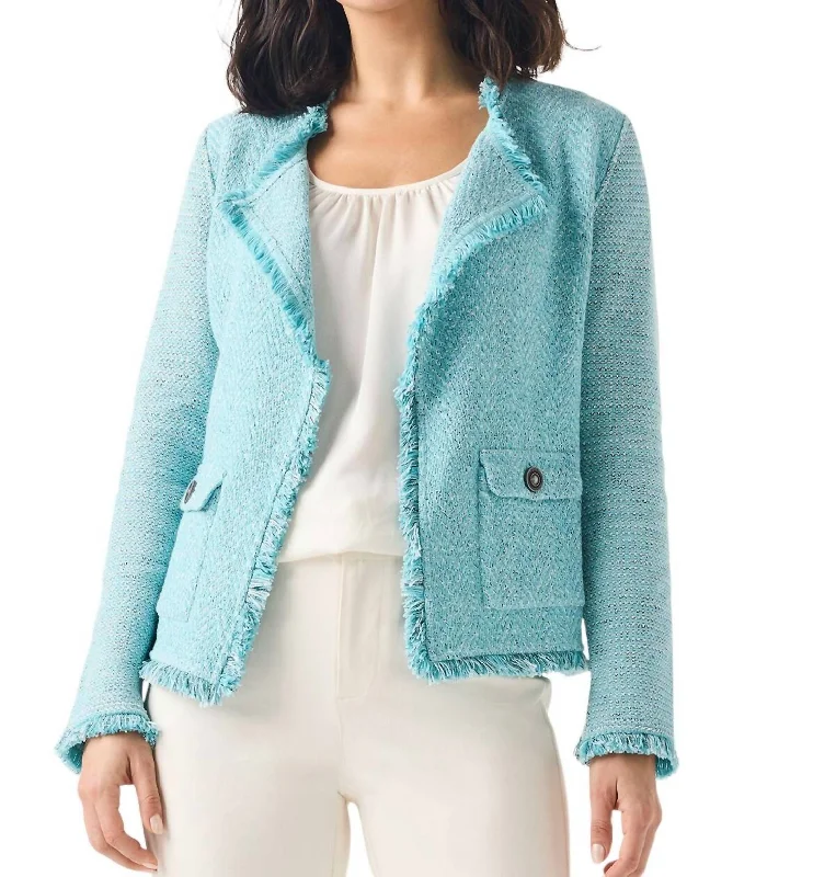 Fringe Mix Knit Pocket Jacket In River Fleece Jacket Down Jacket Parka