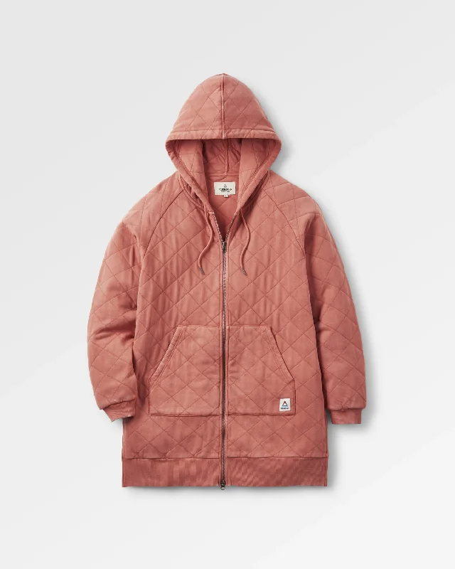 Getaway Recycled Quilted Full Zip Hoodie - Burnt Orange Hoodie with Hem Detail Decorative Unique