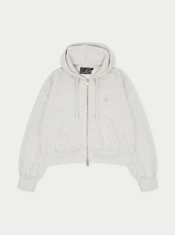 EMBLEM ZIP THROUGH RELAXED HOODIE - GREY MARL Hoodie with Hood Adjustable Protection