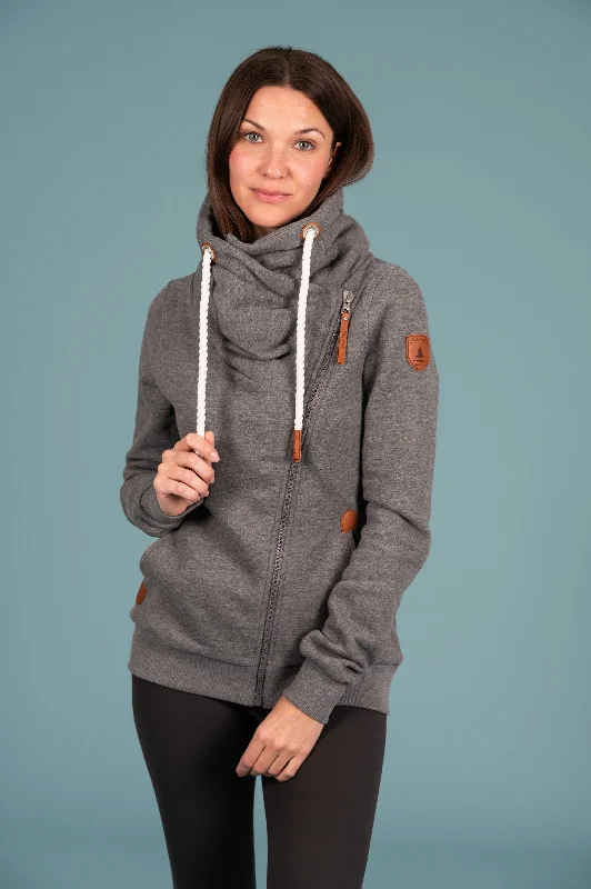 Hestia Dark Heather Grey Full-Zip Sweatshirt Hoodie with Elastic Waist Stretchable Comfortable