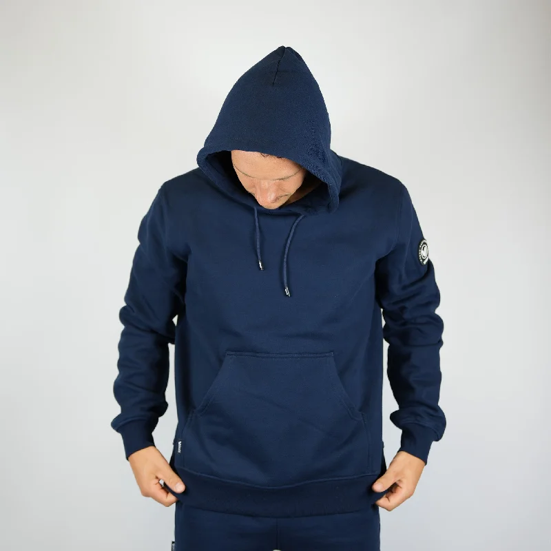 Hoodie Pullover - Navy Hoodie with Hem Lace Feminine Delicate