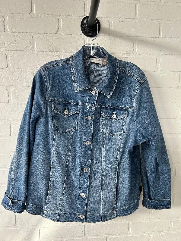 Jacket Denim By Chicos In Blue Denim, Size: Xl Cotton Fabric Linen Fabric Terry Fabric Jacket Denim By Chicos In Blue Denim, Size: Xl Cotton Fabric Linen Fabric Terry Fabric