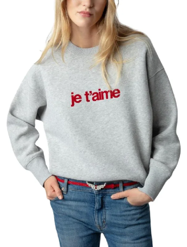 Je Taime Flocked Sweatshirt - ZADIG & VOLTAIRE Cotton Hoodie Fleece Lining Warmth