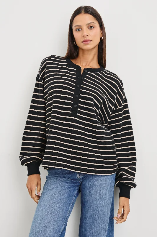 JOAN SWEATSHIRT - BLACK IVORY STRIPE Hoodie with Elastic Cuffs Stretchable Comfortable