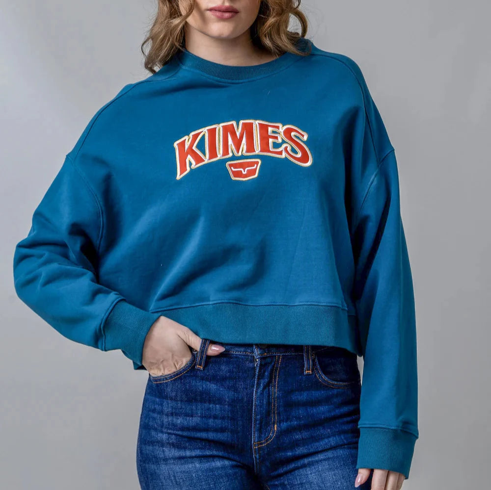 Kimes Ranch Women's Colfax Crew Sweatshirt in Mid Blue Hoodie with Reflective Safety Nightwear