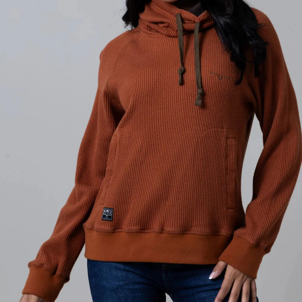 Kimes Ranch Women's Laguna Hoodie in Brown Hoodie with Hem Applique Textured Unique