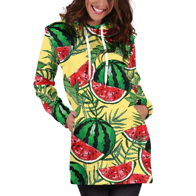 Leaf Watermelon Pieces Pattern Print Pullover Hoodie Dress Hoodie with Magnetic Closure Innovative Modern