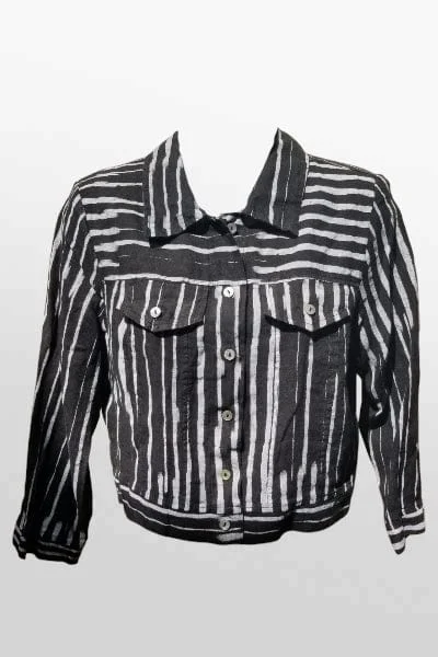 Light Linen Jacket By Inizio - Black Stripes Stand-Up Collar Roll-Neck Collar Turtle Neck Light Linen Jacket By Inizio - Black Stripes Stand-Up Collar Roll-Neck Collar Turtle Neck