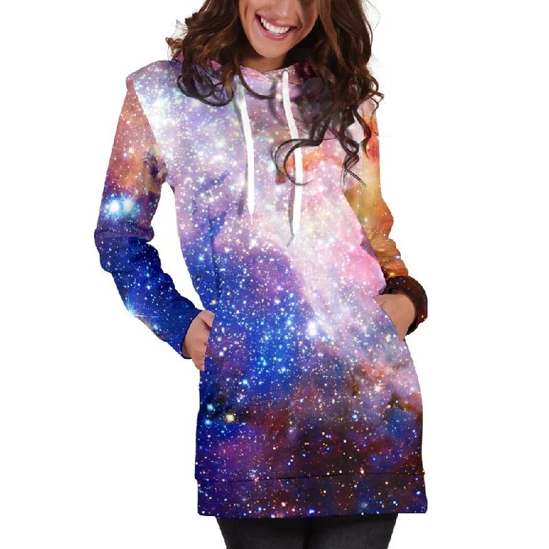 Light Stardust Galaxy Deep Space Print Pullover Hoodie Dress Hoodie with Set-In Sleeves Structured Classic