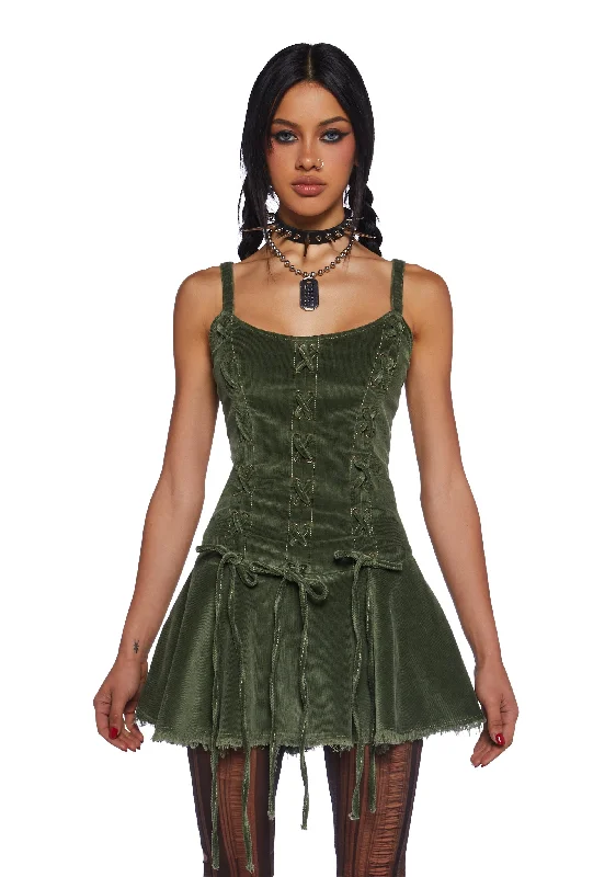 Little Miss Attitude Mini Dress - Green Corduroy Fashionable Button-Front Mini Dress Little Miss Attitude Mini Dress - Green Corduroy Fashionable Button-Front Mini Dress