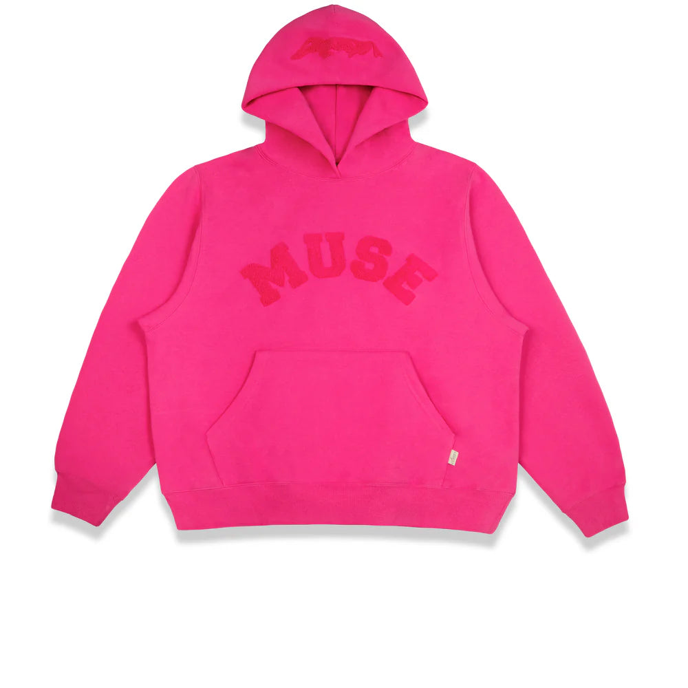 Muse Heavyweight Chenille Hoodie Taffy Pink Hoodie with Distressed Vintage Worn