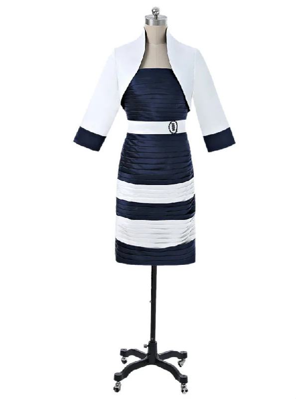 Navy Blue Mother Of The Bride Dresses Sheath Knee Length With Jacket For Wedding V-Neck Jacket Boat Neck Jacket Square Neck Jacket Navy Blue Mother Of The Bride Dresses Sheath Knee Length With Jacket For Wedding V-Neck Jacket Boat Neck Jacket Square Neck Jacket
