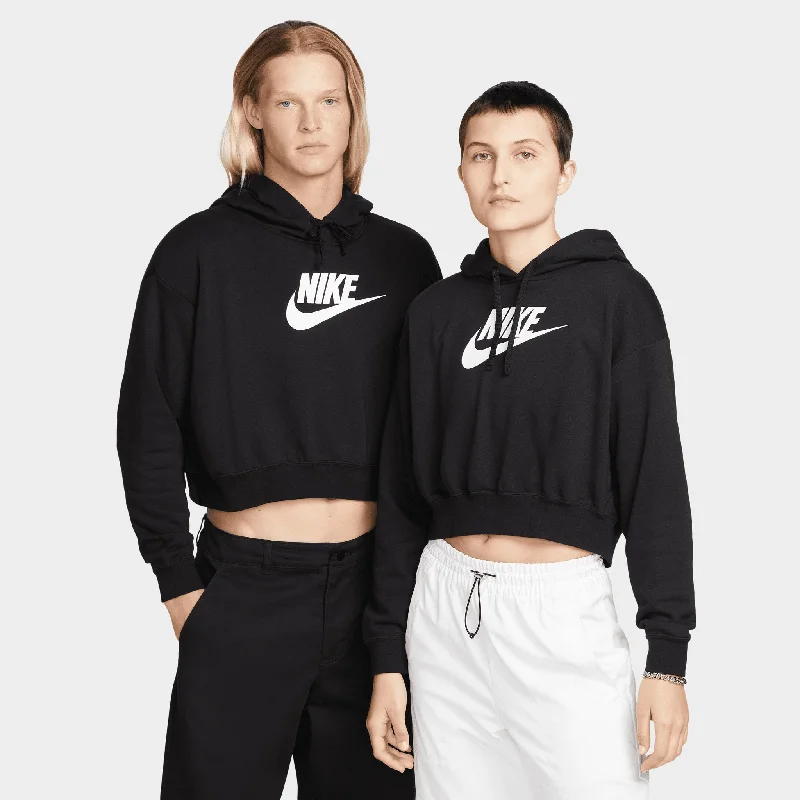 Nike Sportswear Women's Club Fleece Oversized Crop Graphic Pullover Hoodie Black / White Hoodie with Oversized Fit Loose Comfortable