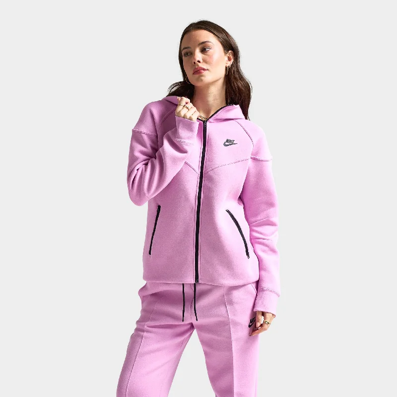 Nike Sportswear Women's Tech Fleece Windrunner Full Zip Hoodie Beyond Pink / Black Hoodie with Raw Hem Edgy Unfinished