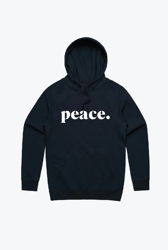 Peace Embroidered Hoodie - Navy Hoodie Dress Longline Feminine