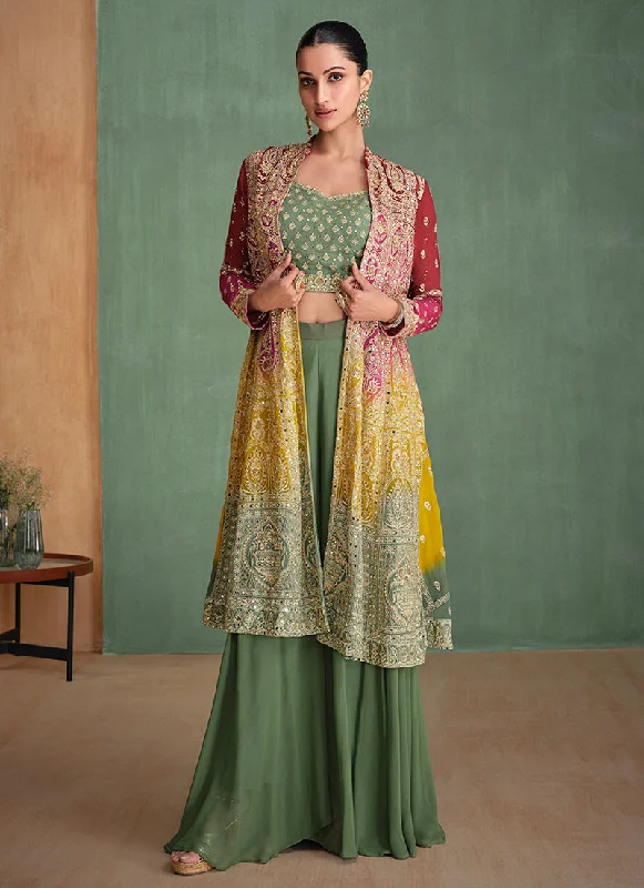 Pink And Green Ombre Embroidered Jacket Style Sharara Suit Faux Fur Jacket Real Fur Jacket Shearling Jacket Pink And Green Ombre Embroidered Jacket Style Sharara Suit Faux Fur Jacket Real Fur Jacket Shearling Jacket